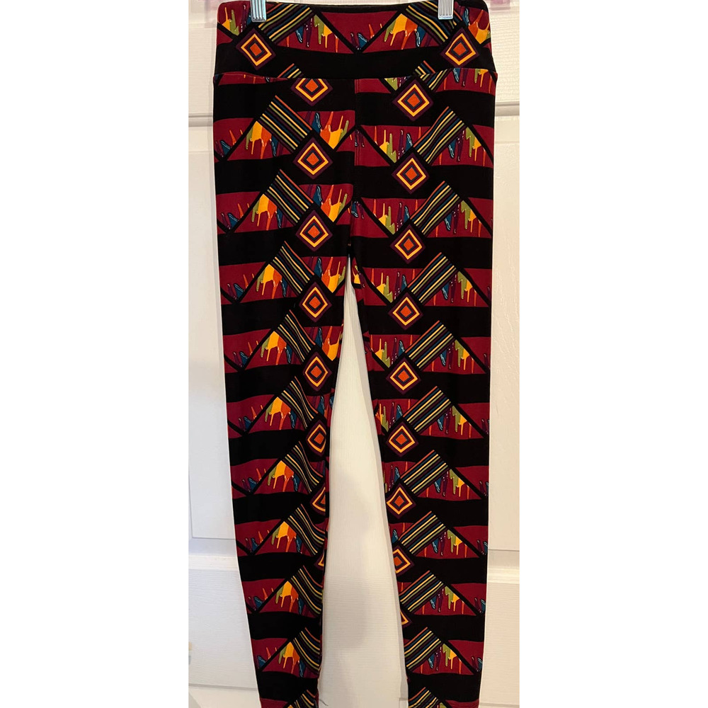 LuLaRoe Leggings Girl's One Size Black Purple Green 24" Inseam x 11 1/2" Waist
